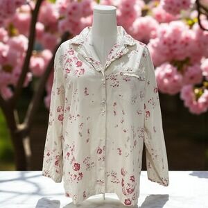 Taylor Linens Cotton Floral Button Up Shirt Womens Large Cottagecore Prairie Top